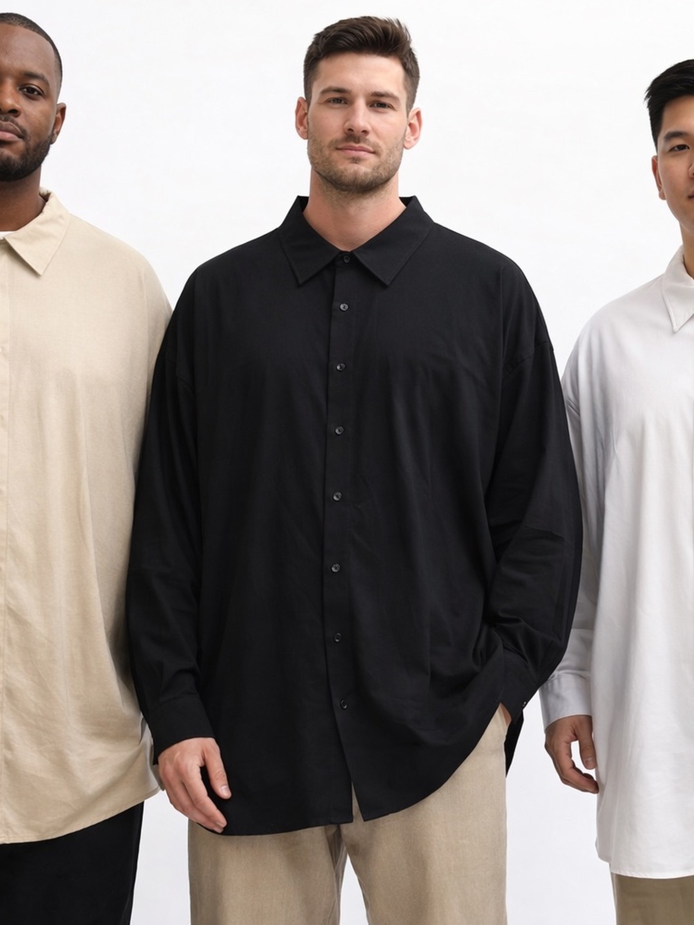 Reo Essentials 3 Pack 4XT Big & Tall Button Up Shirts Beige Black White NEW